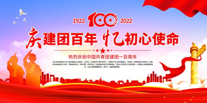 庆建团百年忆初心使命展板——共青团成立100周年活动宣传背景设计